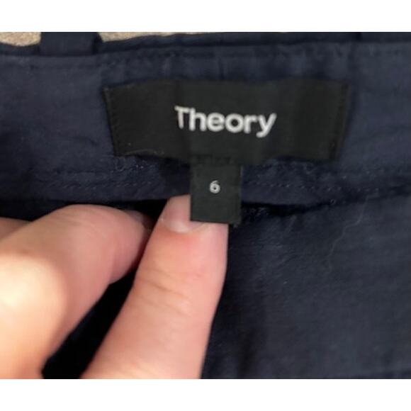 THEORY Navy Blue Wideleg Flare Linen Viscose Blend Cropped Pants Women's Size 6 - Picture 3 of 15